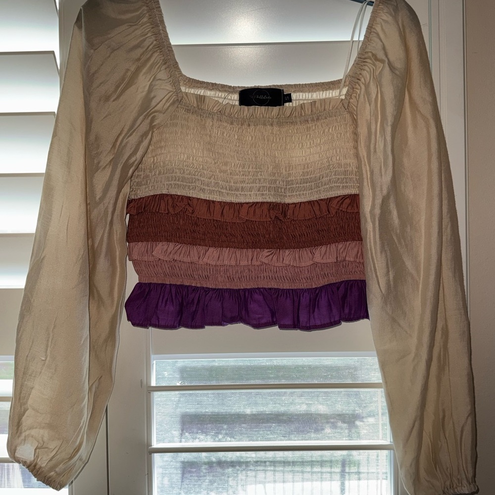 Bellitude Shirley Smocked Ruffle Blouse Size Small